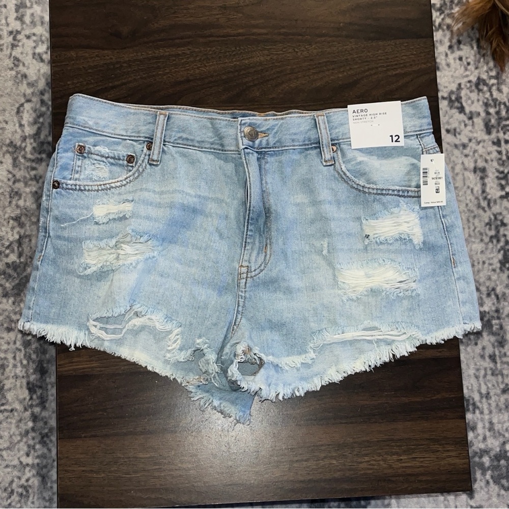 NWT Aeropostale Women's Light Blue Distressed Jean Shorts